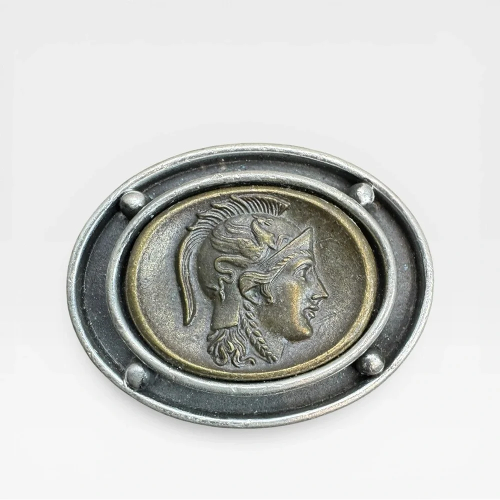 BEN-AMUN Rare Vintage Etruscan-Revival Roman Soldier Coin Brooch